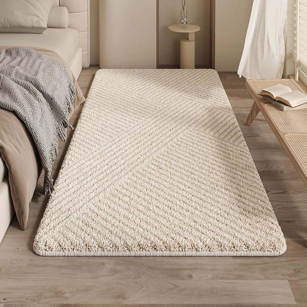 Tapis doux et moelleux salon chambre tapis de sol beige crème 120 x 160 cm