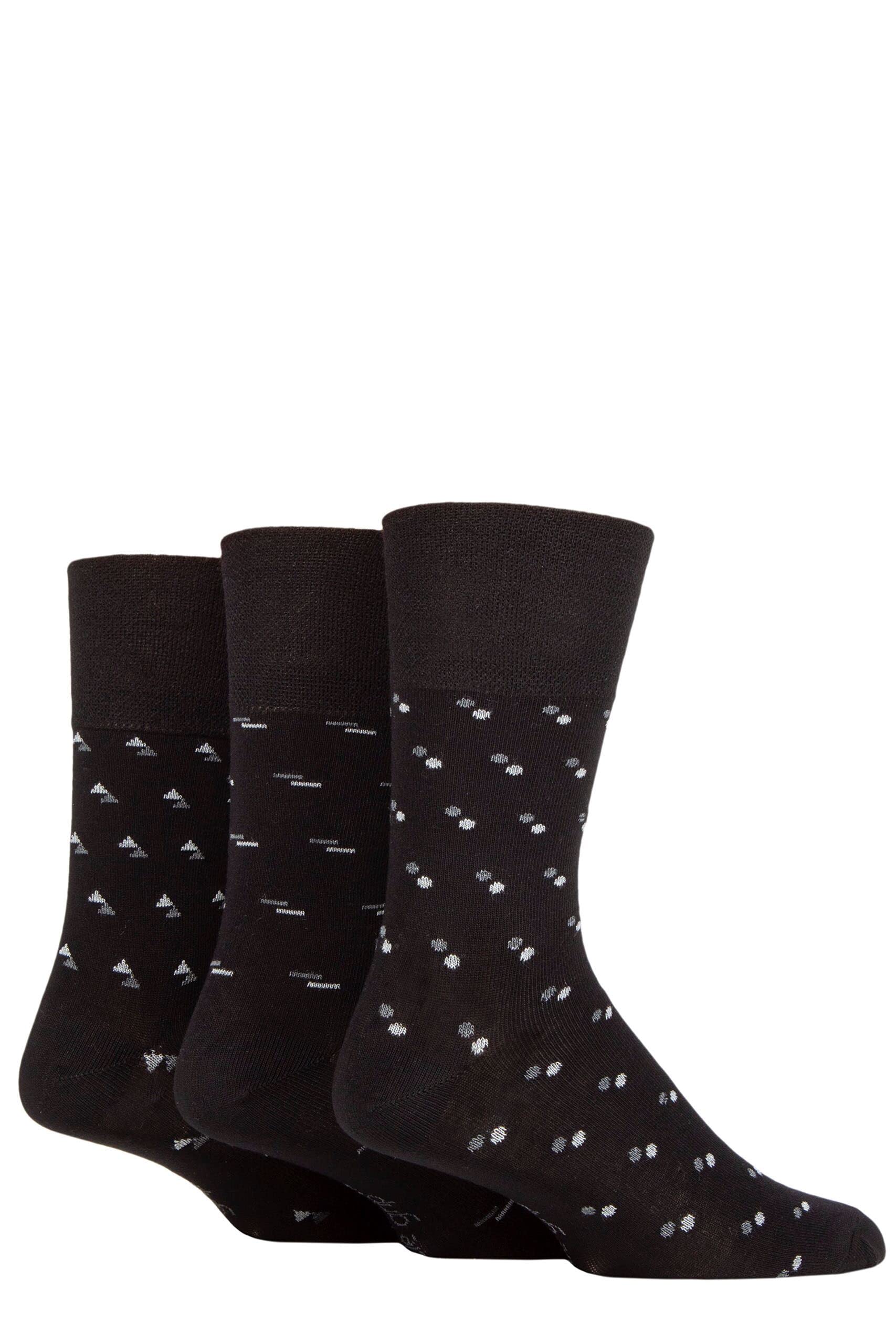 Sock Shop Gentle Grip Men's Suits Black Monochrome Gentle Grip Striped Plain And Patterned Soft Breathable Bamboo Socks In Mulitpack Of 3 Assorted Colours Sizes 6-11 Suit Mono 6-11
