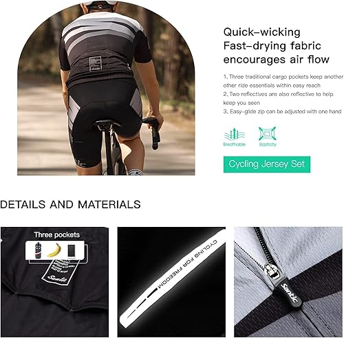 Miniatura 4 de Santic Conjunto de camiseta de ciclismo para hombre pantalones cortos con peto acolchado 4D conjunto de manga corta de secado rápido
