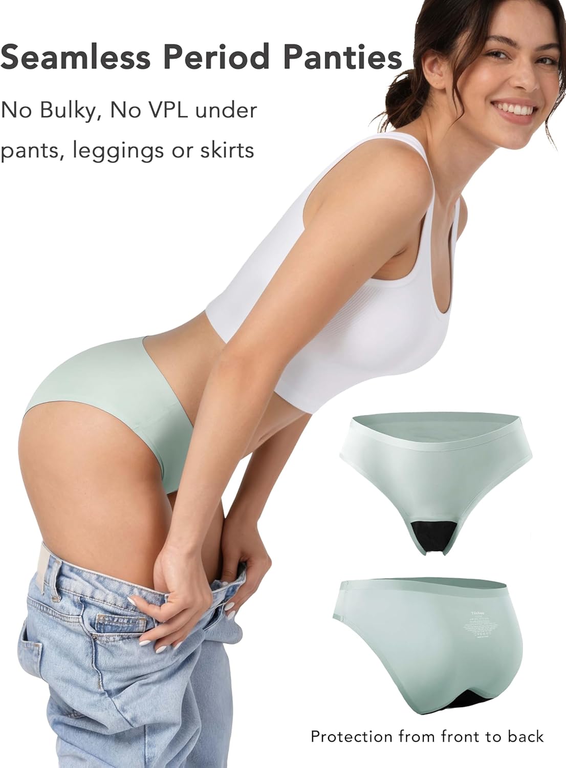 TIICHOO Period Underwear for Women Seamless Period Bikini Regular Absorbency Leakproof Underwear