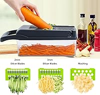 Vista 3 de Cortador de verduras, multifuncional 13 en 1 rebanador de alimentos para cocina. Cortador de verduras con 8 cuchillas y recipiente para ensalada