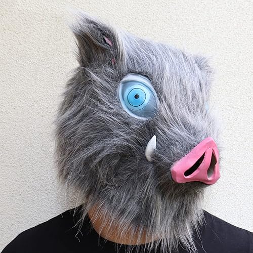 Miniatura 3 de Anime Demon Slayer-Hashibira Inosuke Cosplay Prop Halloween máscara capucha pantalones delantal falda de felpa adulto