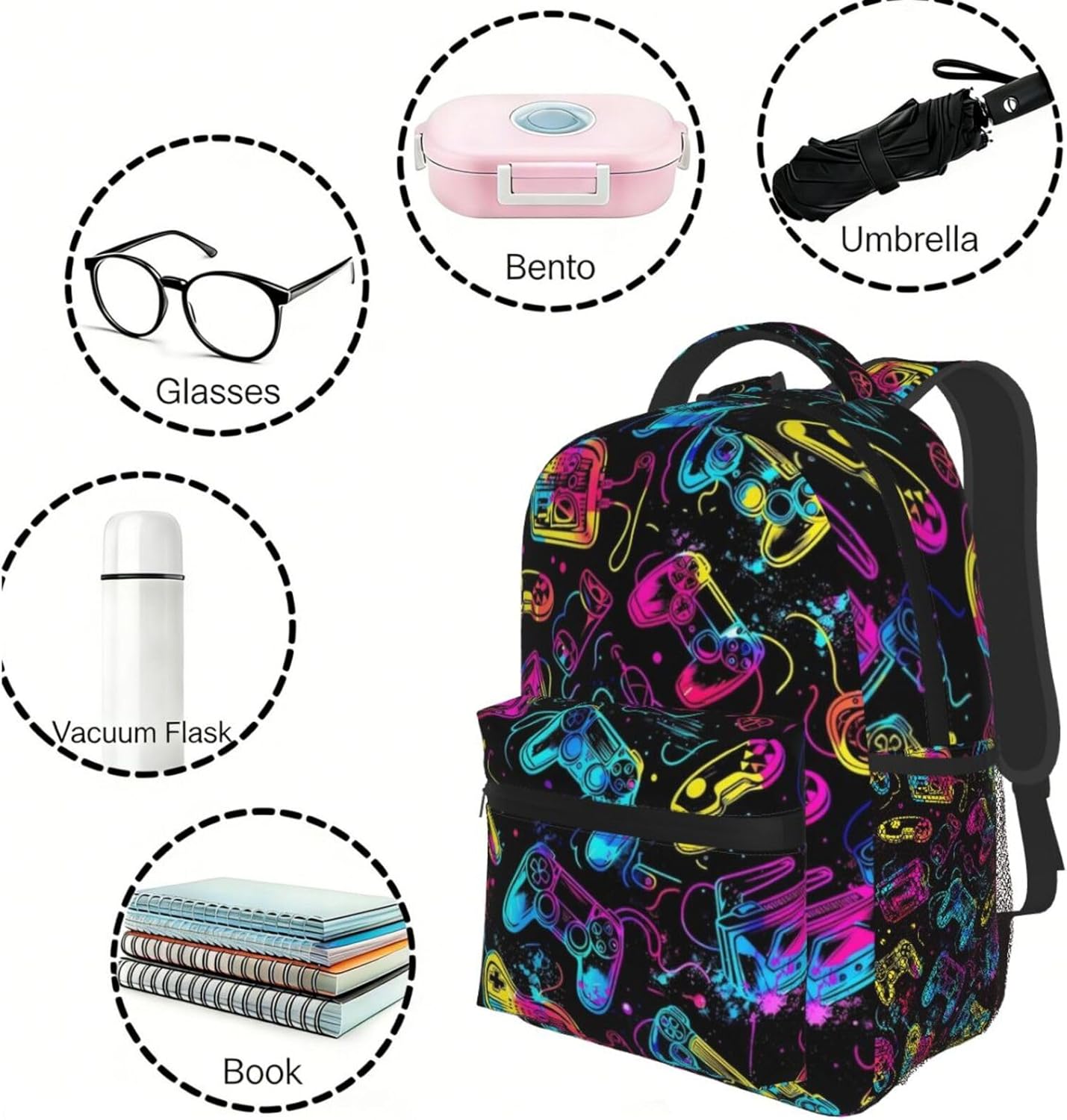 Bright Game Controller Laptop Backpack For Men Women, Multifunctional Lightweight Daypack Bookbag For Daily Commutes Business Travel Hiking