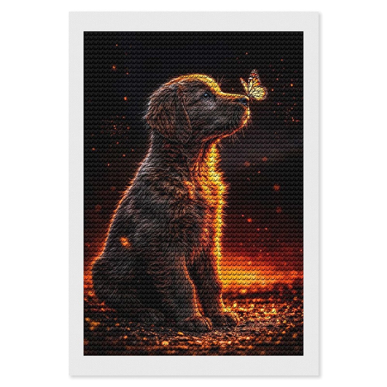 Junmoney Puppy and Butterfly in Fiery Glow Diamond Painting Kit 8"x12", Easy Handmade Project, Cosy Home Accent, for Craft Lovers, Holiday Gift Idea