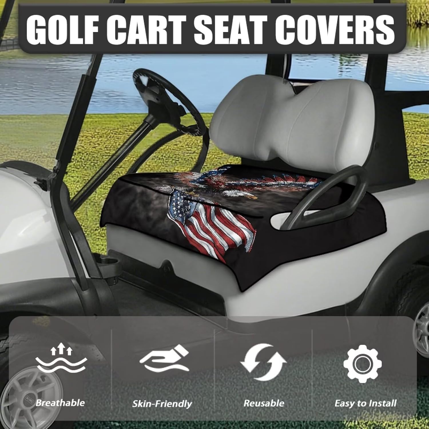 Golf Cart Seat Covers with Front Pockets Golf Cart Accessories for Club Car 2 Seat Thickened Golf Cart Seat Blanket