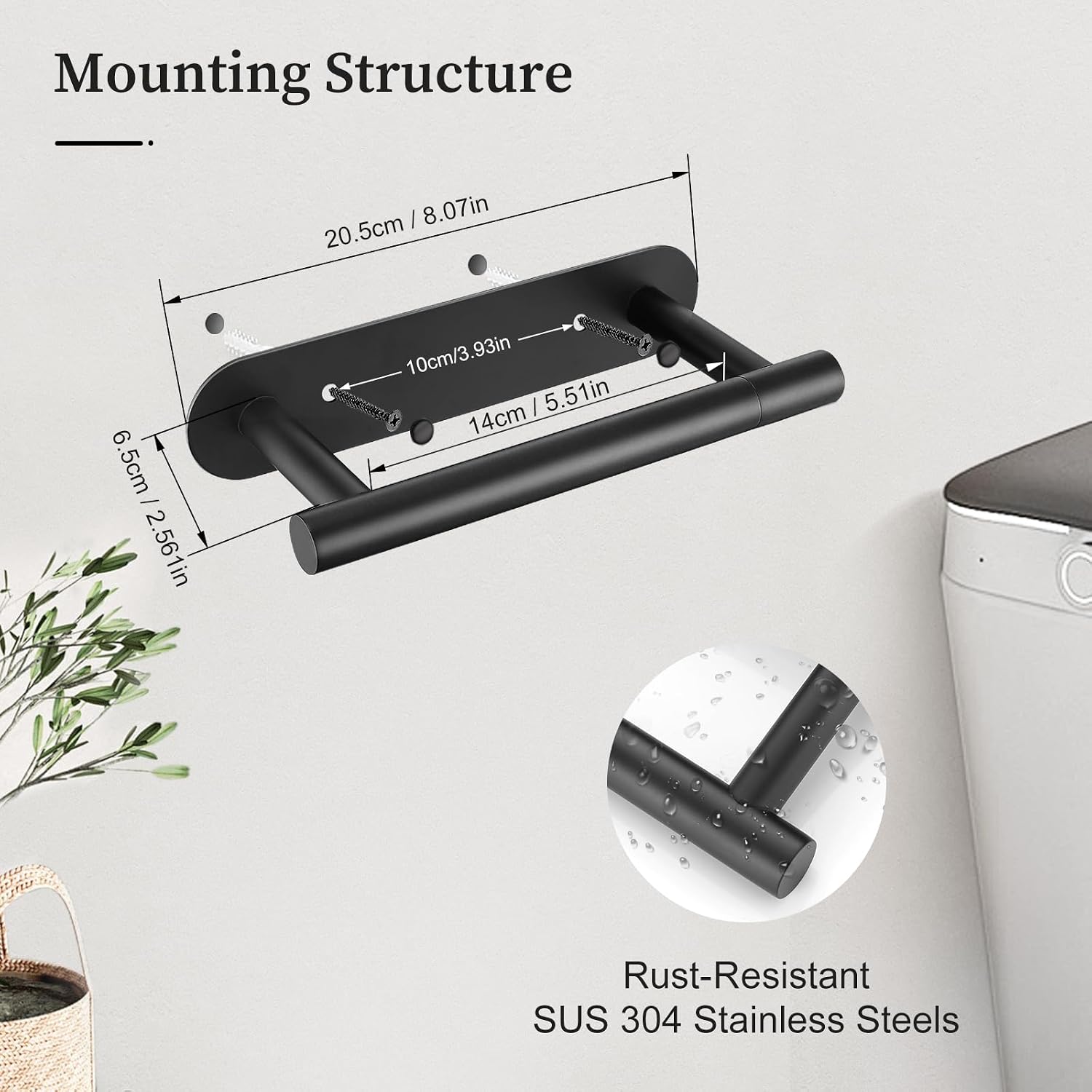 Matte Black Toilet Roll Paper Holder Wall Mount for Bathroom | Upgraded SUS304 Stainless Steel Toilet Roll Holder, Modern Large Double Base Toilet Tissue Roll Holder Paper Towel Holder