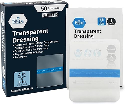 MED PRIDE Adhesivo transparente para vendaje de heridas, película estéril, vendaje transparente para quemaduras y tatuajes (4 x 5 pulgadas (paquete