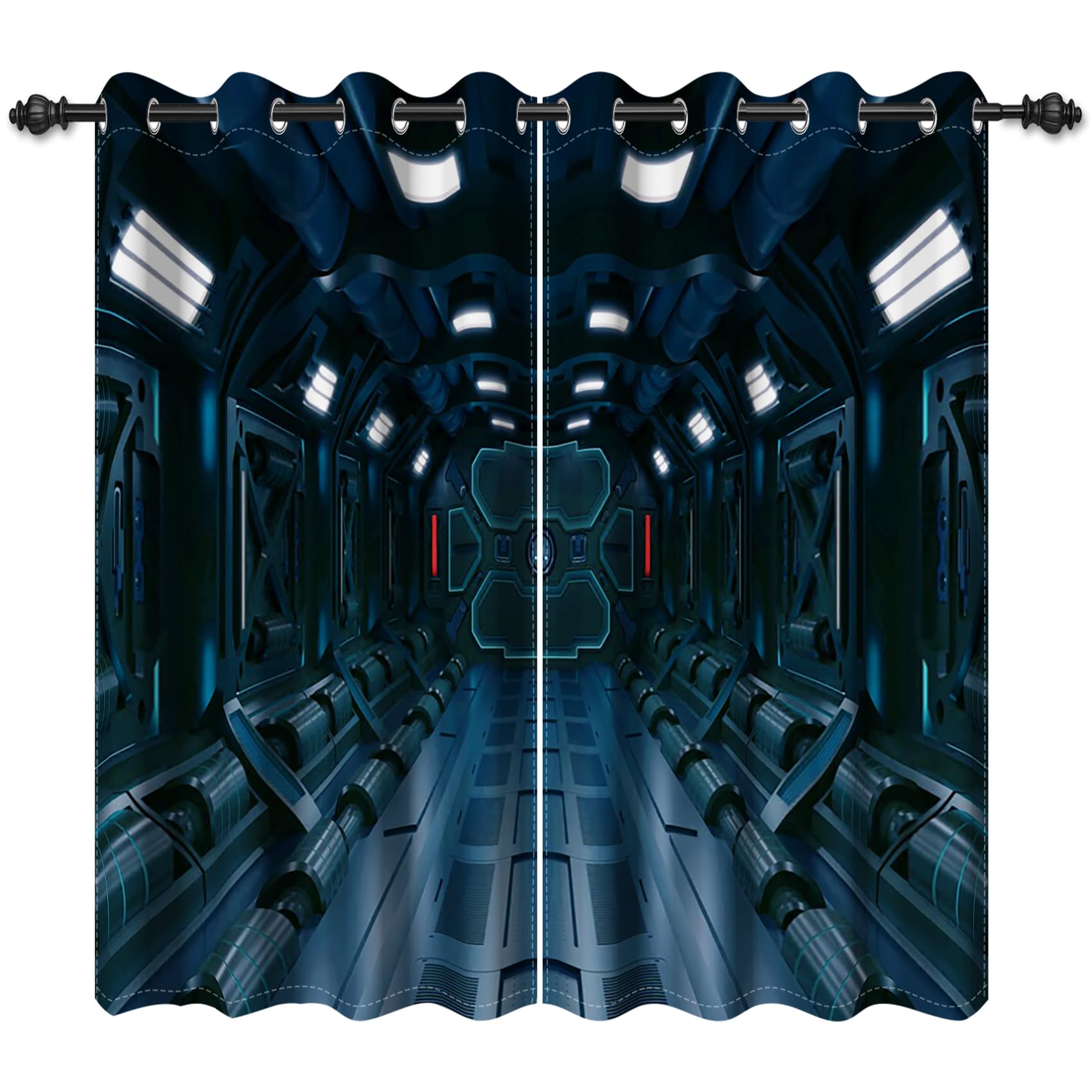 Rideaux occultants pour porte française et fenêtre motif station spatiale 66x160cm