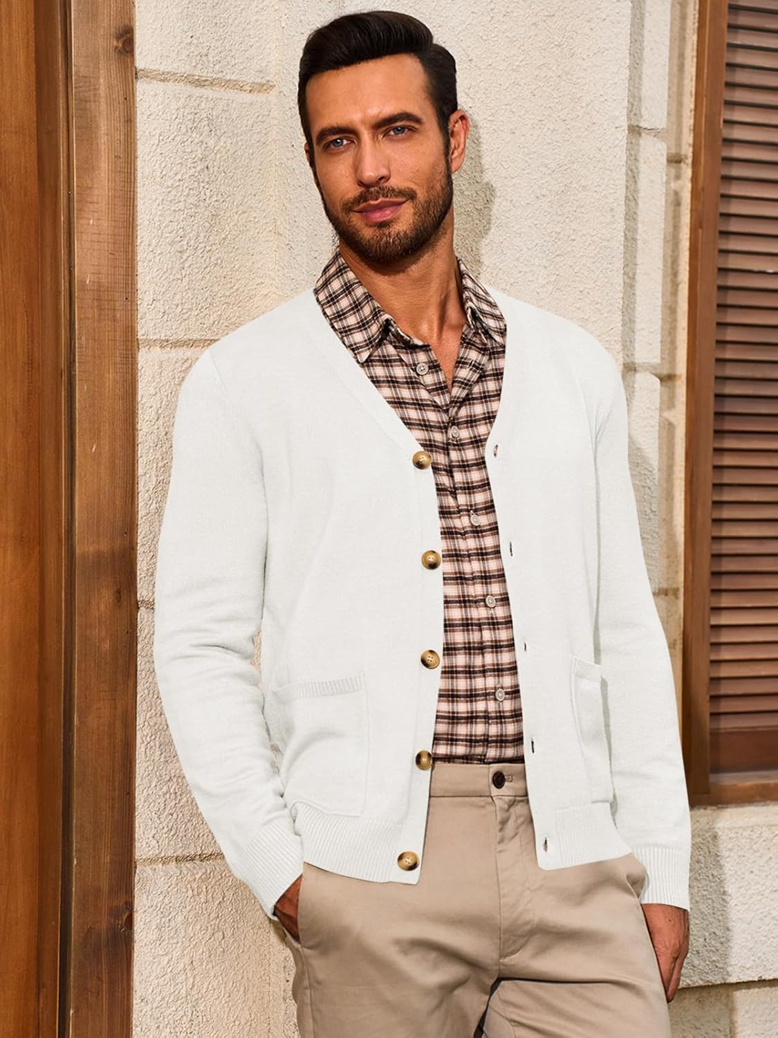 Runcati Mens Cardigan Sweater V Neck Button Down Sweaters Long Sleeve Lightweight Fall Knit Outwear with Pockets - Image 3