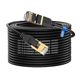 كابل Cat 8 Ethernet ، 60FT عالي السرعة للخدمة الشاقة 26AWG Cat8 LAN Network Cable 40Gbps ، 2000Mhz مع موصل RJ45 مطلي بالذهب ، كابل إنترنت خارجي وداخلي متوافق مع جهاز التوجيه المودم Xbox   