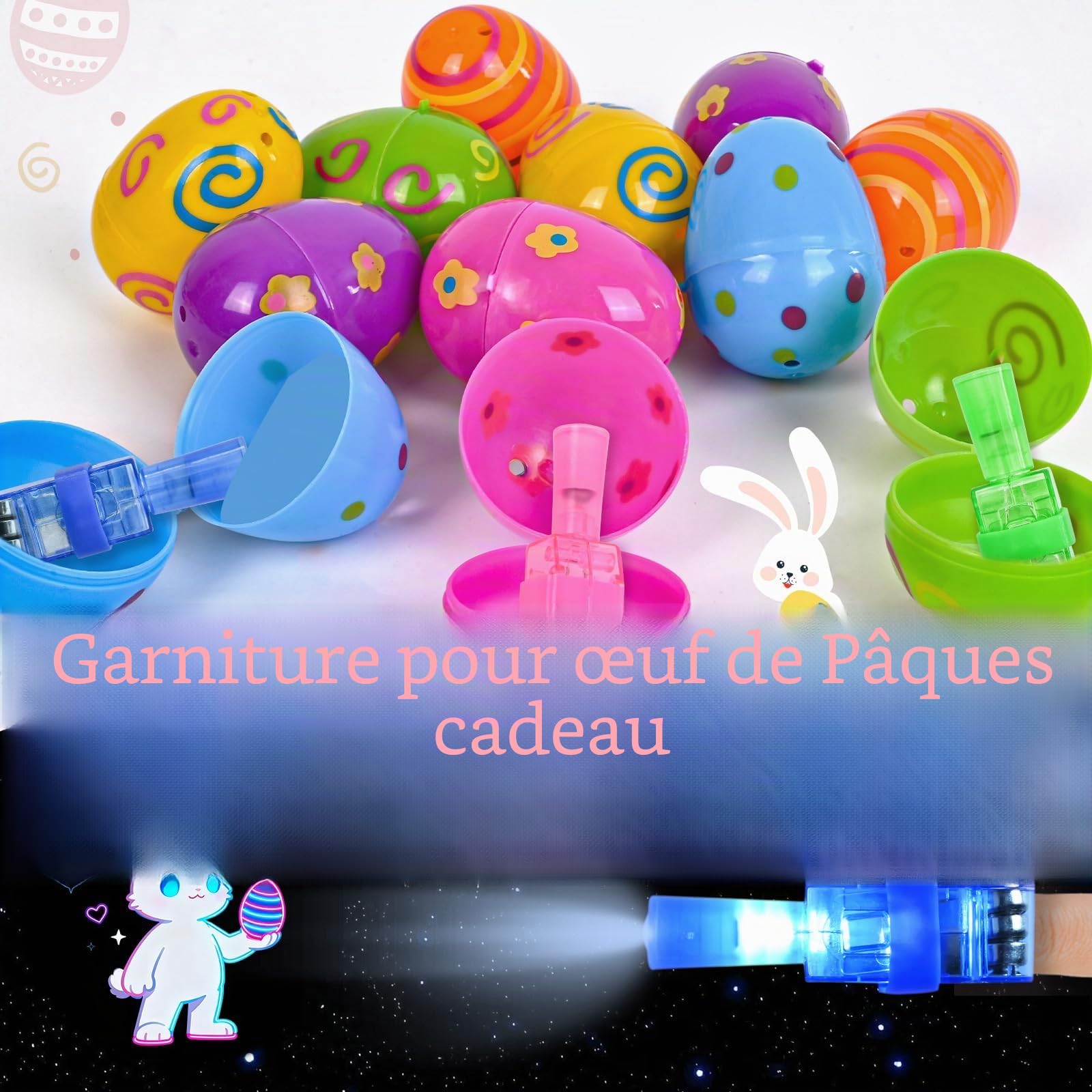 Œufs de Pâques lumineux pour enfants - Lot de 6 avec lumière doigt, décoration Pâques plastique