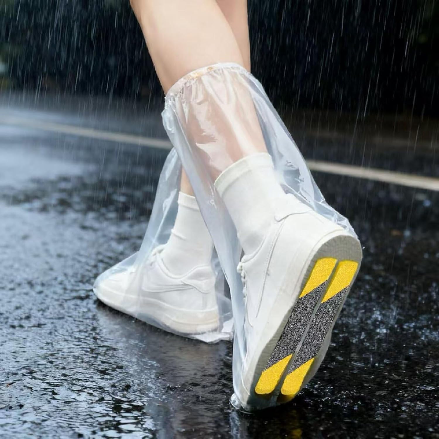 10 Pcs Non-Slip Waterproof Shoe Covers with Anti-Slip Grip Granules | Disposable Plastic Rain Boot Protectors for Men & Women | Indoor & Outdoor Use for Commuting, Travel, Water Parks (Clear)