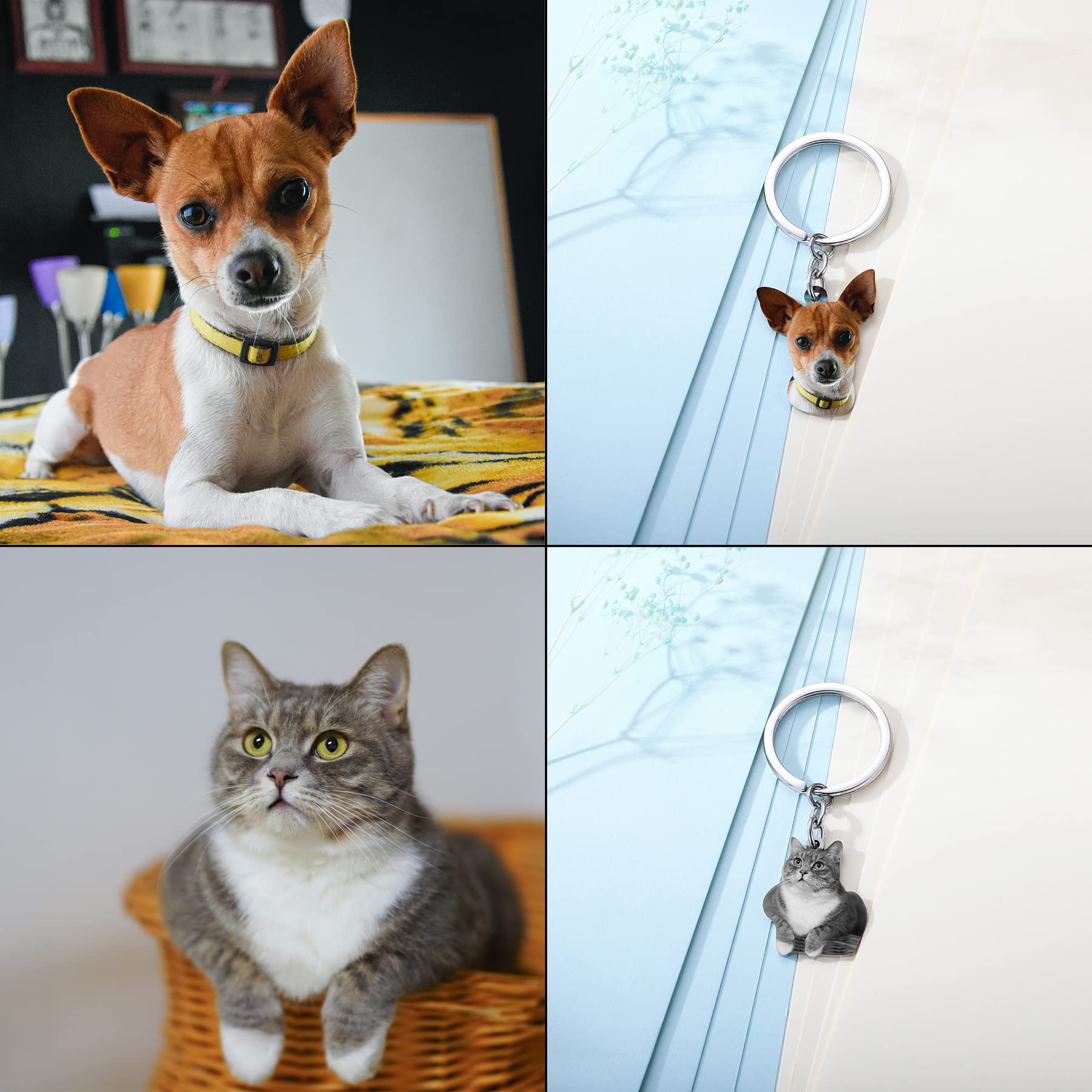 MeMeDIY Custom Picture Keychain Pet Photo Personalized Key Ring Stainless Steel Engraved Name Cat Dog Memorial Gifts for Women Men Pet Lover Gifts