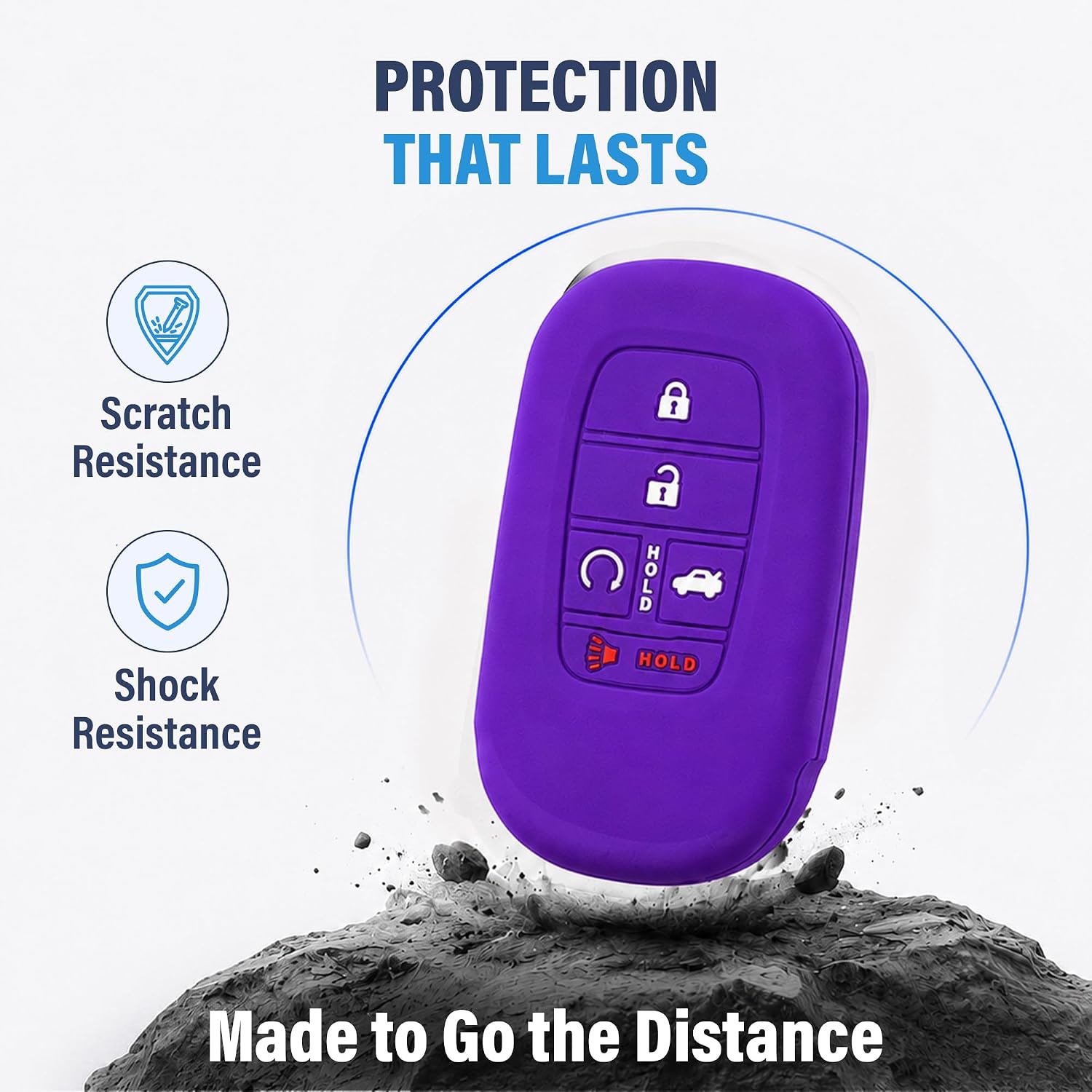 Autobase Silicone Key Fob Cover for 2022 2023 2024 2025 2026 Honda Civic Accord HR-V CR-V Sport SI EX EX-L Touring | 2026 Car Accessory | Key Protection Case - 2 Pcs (Black and Purple) image 3