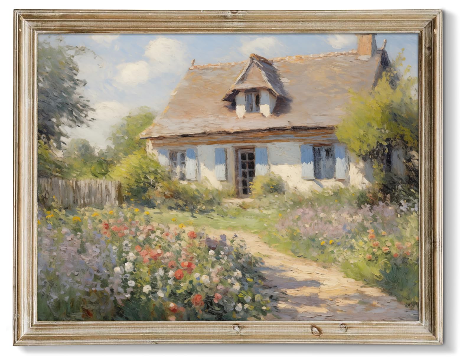 RETRART Vintage Cottage Wall Art, Summer Country Landscape Print - Farmhouse Art Poster - Cottage Oil Painting, 8" x 10" Unframed Canvas Prints for Bedroom Living Room Bathroom Wall Decor