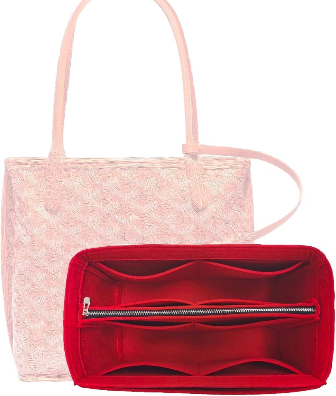 Divitize Premium Purse Organizer for Mini Anjou Bag Organizer Insert, fits Anjou PM Organizer, Anjou GM Insert, Handmade 2mm Thick Oval Shaped Felt Snug Sturdy Silver Zipper (For Anjou PM, Tea)