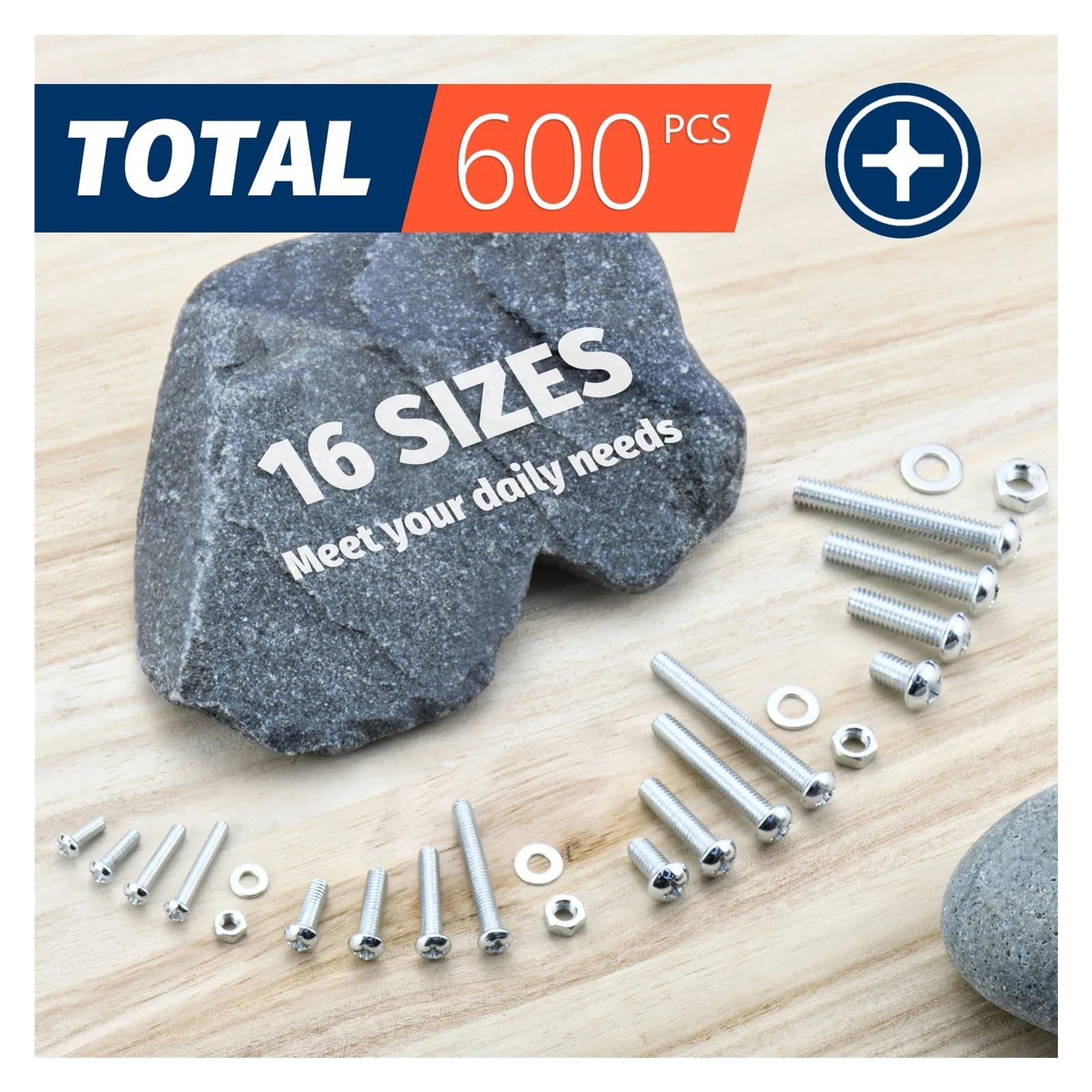 PrecisionFix Kit surtido de 600 tornillos, pernos y tuercas, tornillos de máquina métricos y arandelas planas M3, M4, M5 y M6, cabeza Phillips, 16 tamaños