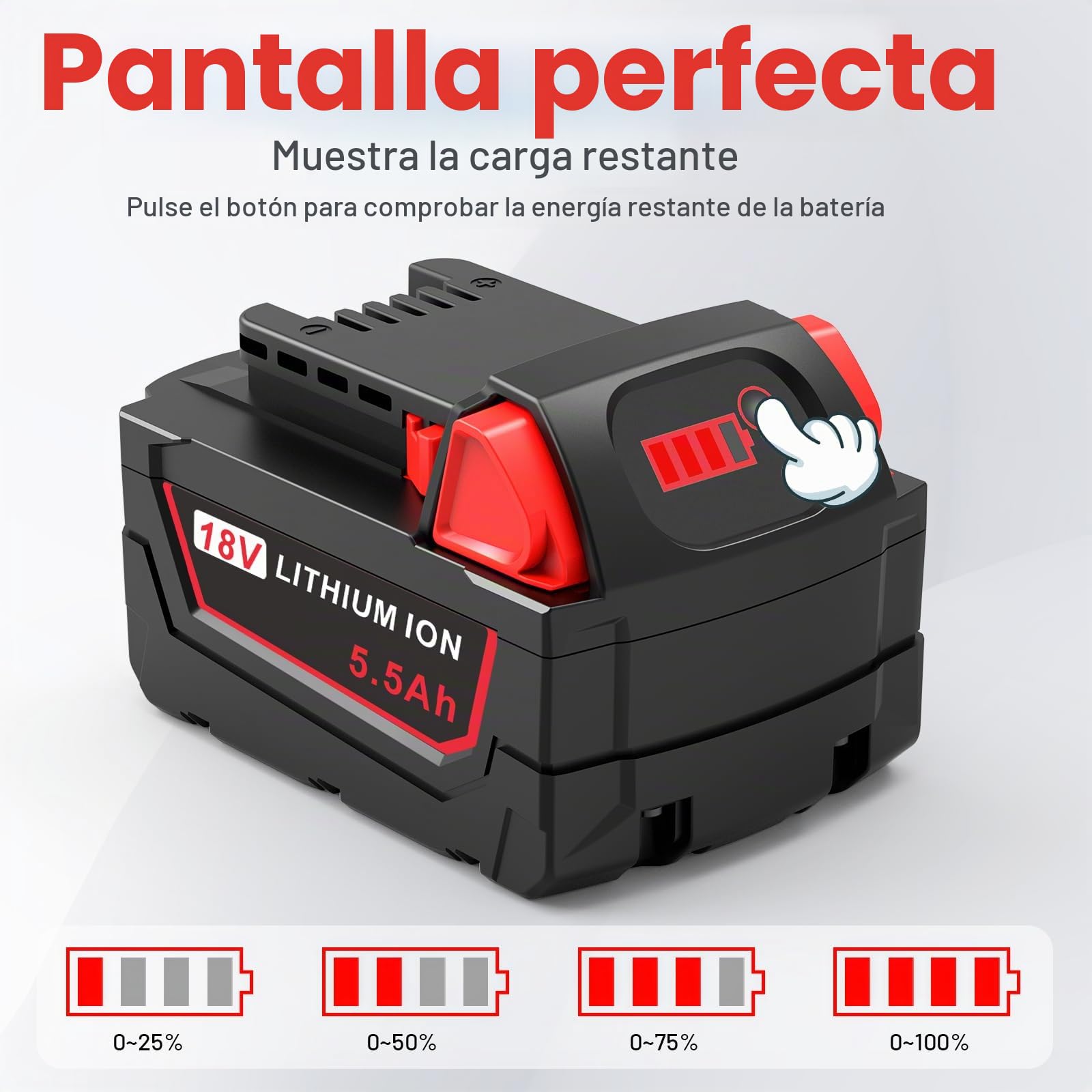 2 baterías de 18 V 5,5 Ah para Milwaukee, batería de ion de litio de repuesto para Milwaukee M18 Batería compatible con Milwaukee M18B XC 48-11-1815 48-11-1820 48-11-1850 2601 2610 2611 2620