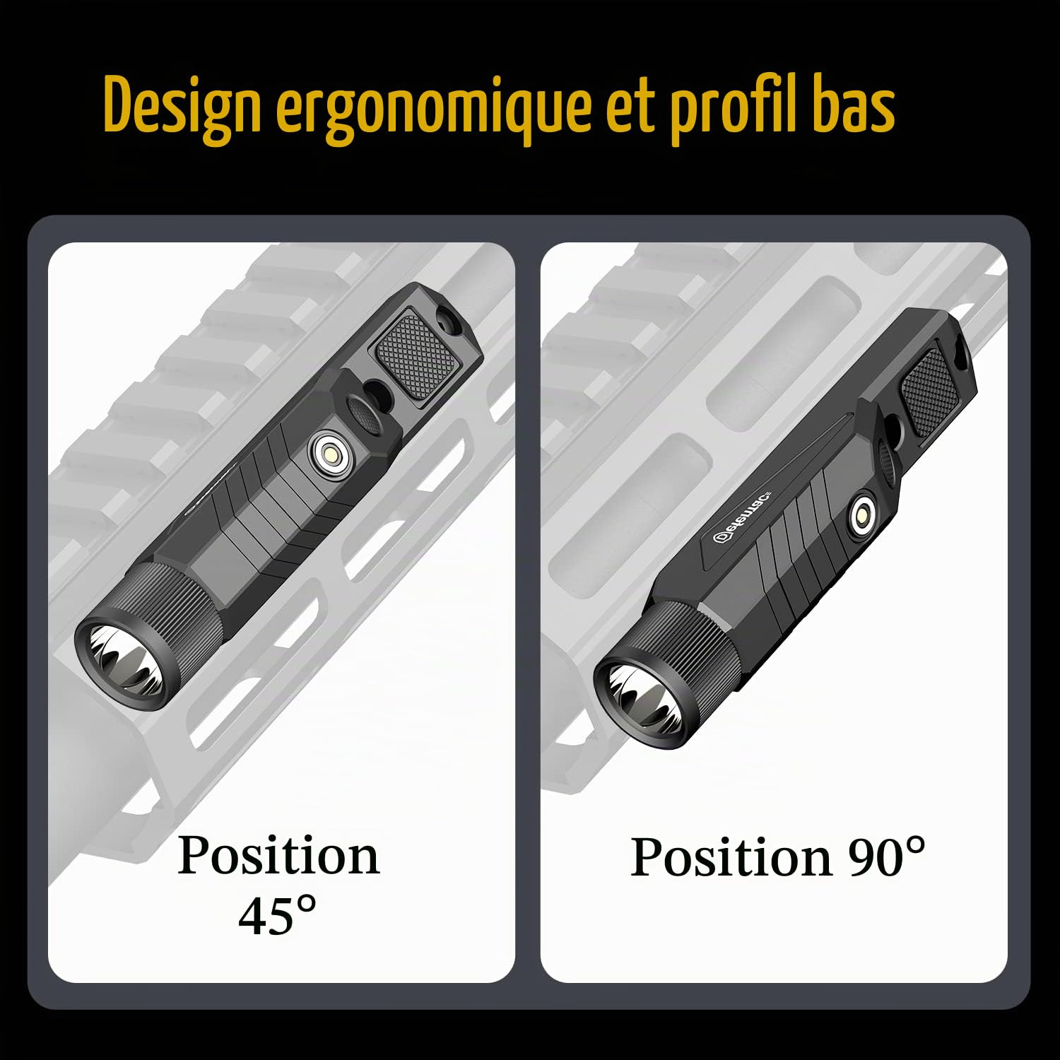 DEFENTAC Lampe torche tactique zoomable 1750lm momentanée et stroboscopique pour fusil, lampe d'arme avec interrupteur de pression intégré, compatible M-Lok et magnétique