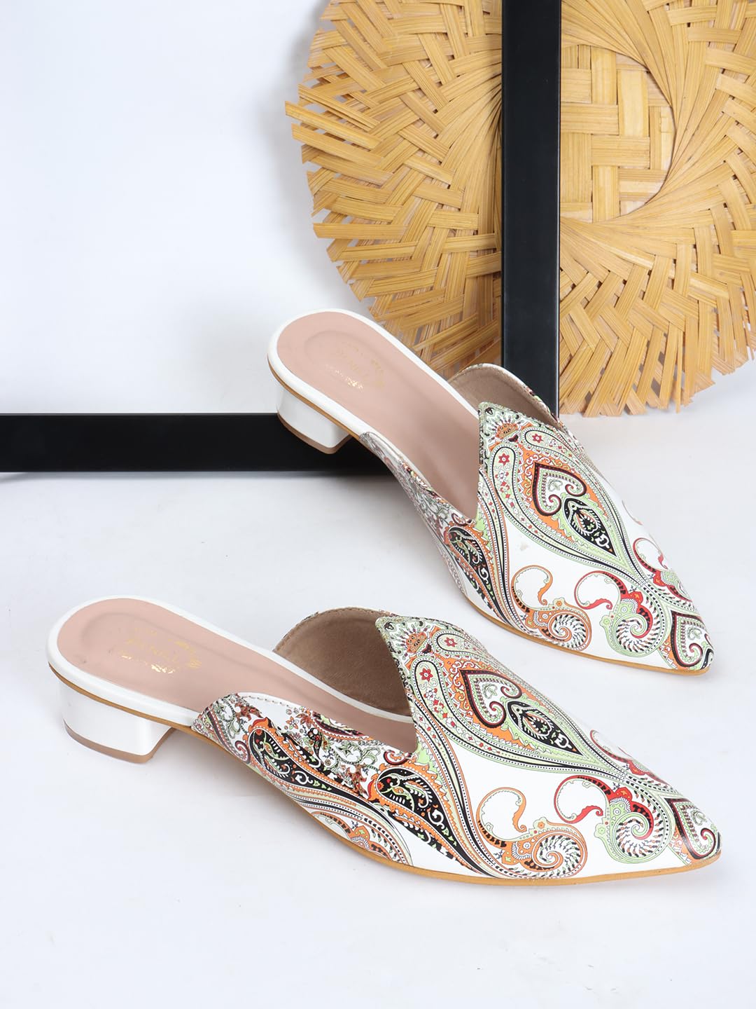Denill Stylish Casual Bow Detailed Floral Printed Pointed Toe Flat Mules for Women & Girls 2 71JC2GQbkVL. SL1440