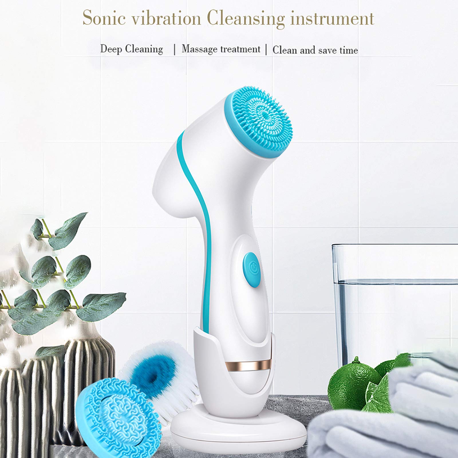 Gesichtsreinigungsbürste Wasserfest Gesichtsbürste Elektrische Reinigungsbürste mit 2 Stufige Rotations Geschwindigkeiten USB Hautreinigende Bürste für Körper Tiefenreinigung Sanfte Exfoliation (Blau)