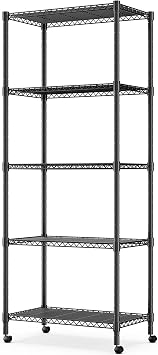 Simple Deluxe 5-Tier Heavy Duty Adjustable Shelf with Wheels, 23.23W x 13.39D x 59.45H,Metal Storage Rack, Easy Tool-Free Assembly for Garage, Warehouse, Basement, Laundry, Black