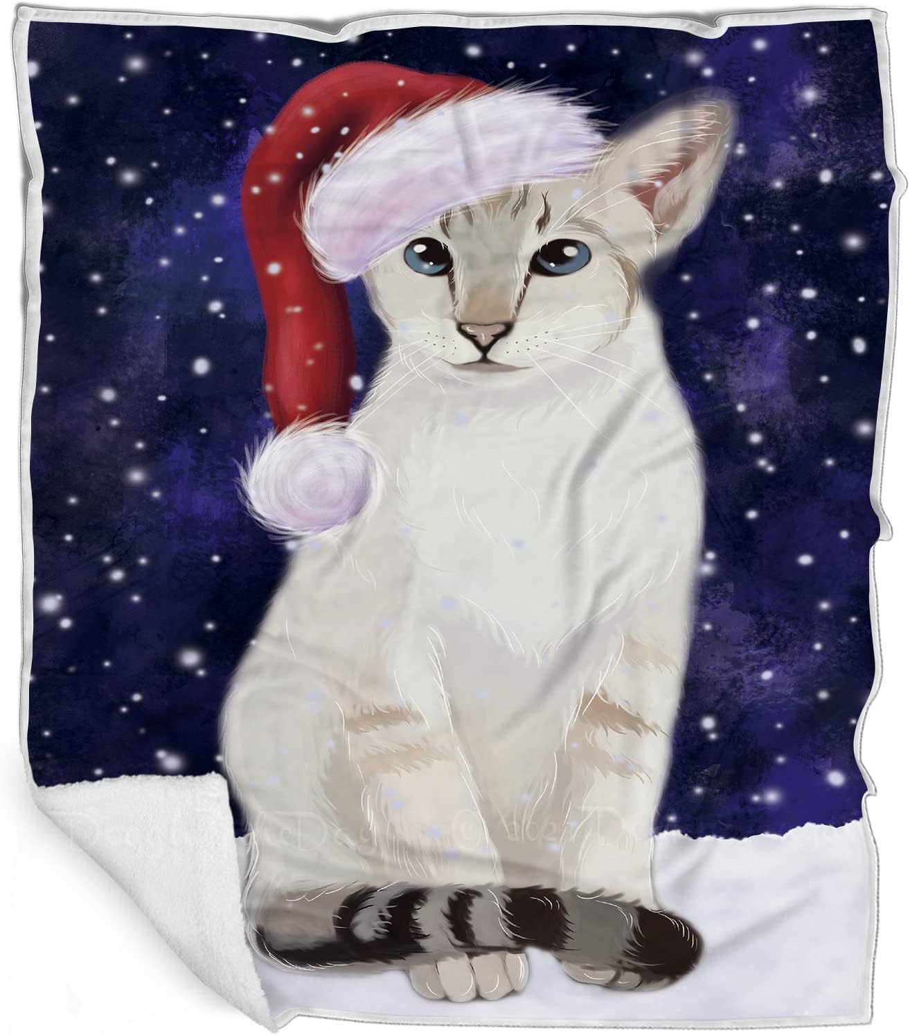 Doggie of the Day Oriental Blue-Point Siamese Cat Blanket - Let it Snow - Super Soft & Warm Pet Theme for Sofa or Bed, Warm Fleece, Sherpa or Woven Material, BLNKT162346 (50x60 Woven)