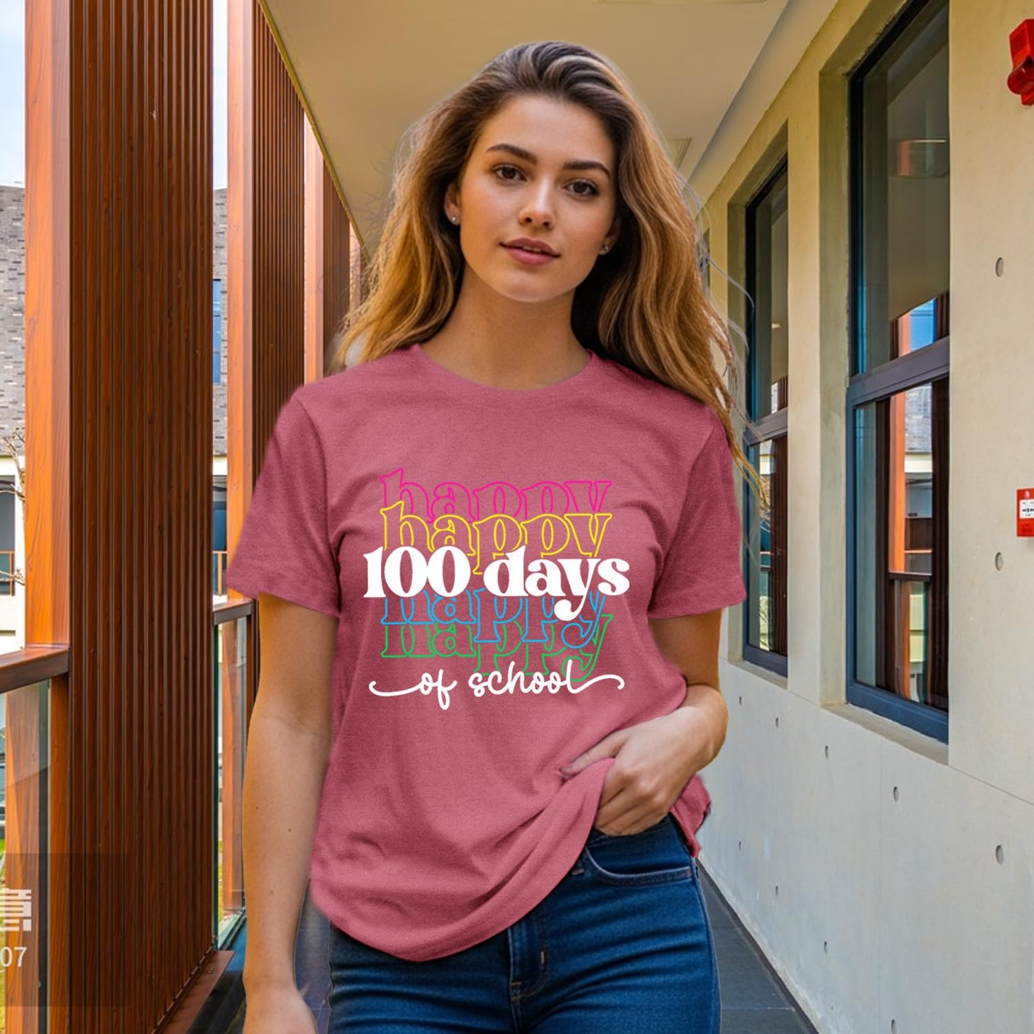 Happy 100 Days of School Shirts for Women 100th Day T-Shirts Teacher Life Tee Tops - Image 3