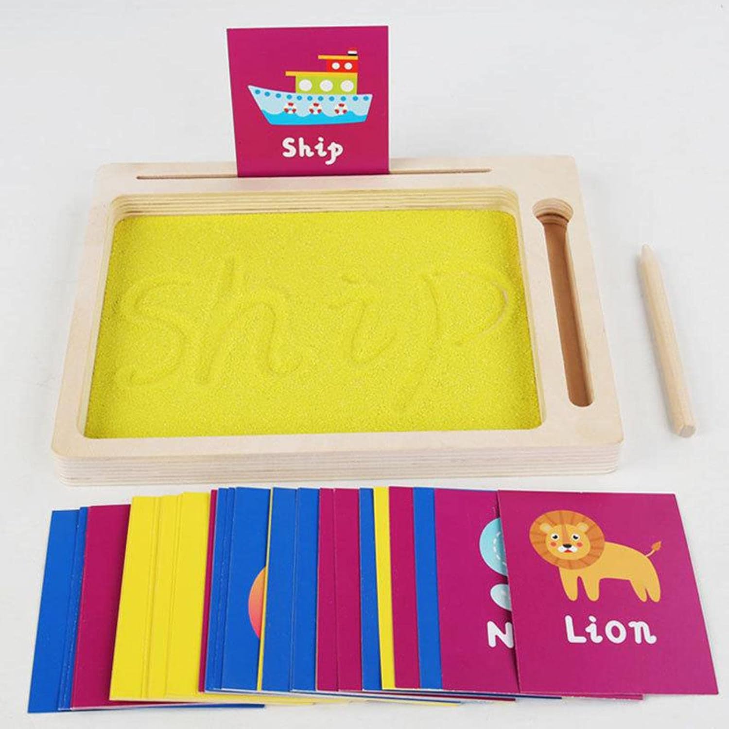 Fashion My Day Wooden Sand Scraping Box Early Education Sand Table for Alphabet Exercises
