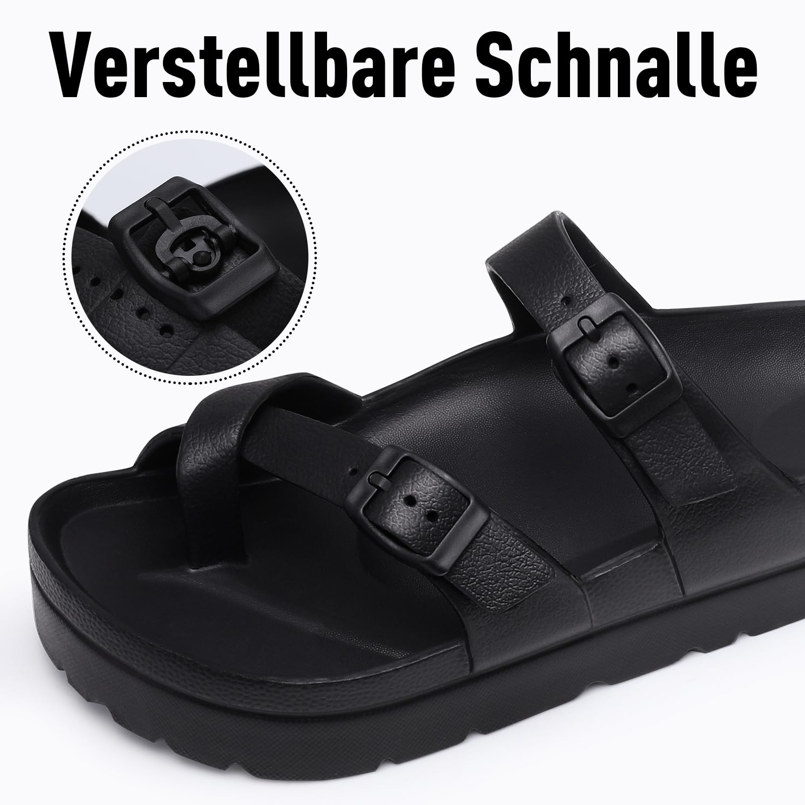 Beslip Plattform Sandalen Damen mit Arch Support Komfortable Schaumstoff Rutschen Leichte Dicke Sohlen Verstellbare Schnalle Ultra Cushion