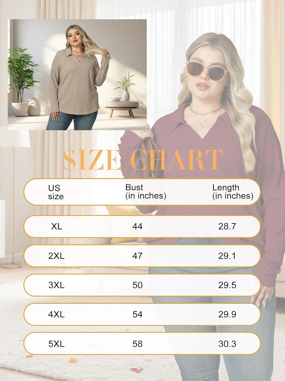VISLILY Womens-Plus-Size-Tops-2025 Polo V Neck Shirts Lapel Collared Work Blouses Casual Long Sleeve Knit Tunics XL-5XL - Image 6