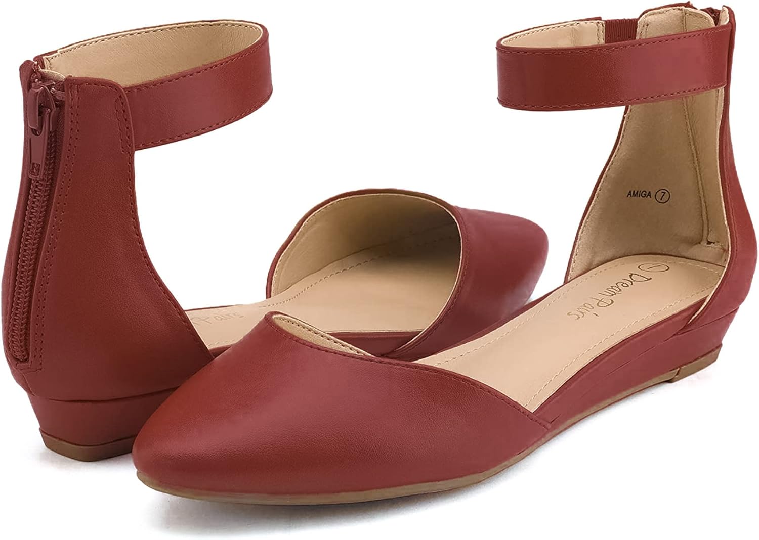 DREAM PAIRS Women's Low Wedge Ankle Strap Flats Shoes 6.5 Red/Pu