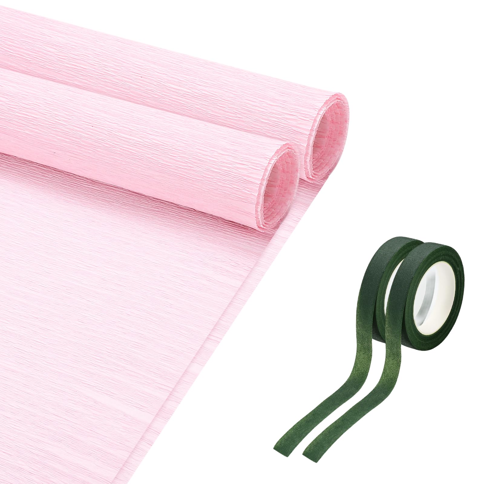 sourcing map 19.7" Wide 8.2Ft Long Crepe Paper Roll, Thickened Crepe Paper Sheets with Adhesive Tape for Flower Making DIY Gift Wrapping Wedding Ceremony Decoration (Light Pink, Pack of 2)