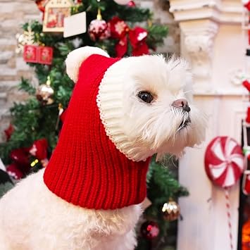 NACOCO Christmas Dog Hat Crocheted Snood Funny Pet Cap with Pompon Red Green Warm Winter Dog Hat Knit Snood Headwear for Pets & Women & Men (Red, S)