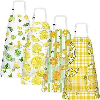 PLULON 4 Pcs Kids Aprons with Pockets - Lemonade Apron for Painting, Cooking, Baking - Adjustable Strap - 3-8 Years