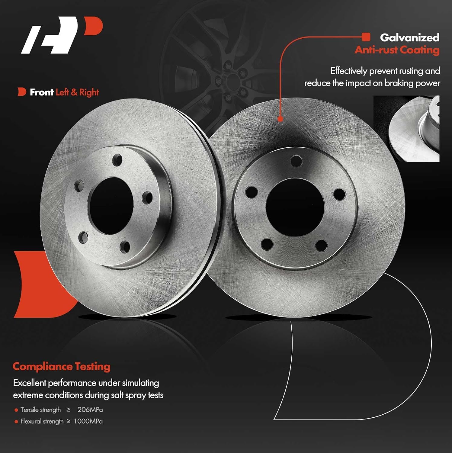 A-Premium 10.94 inch (278mm) Front Vented Disc Brake Rotors Compatible with Select Mazda Models - 3 2004-2013, 3 Sport 2010 2012, 2.0L, 2-PC Set