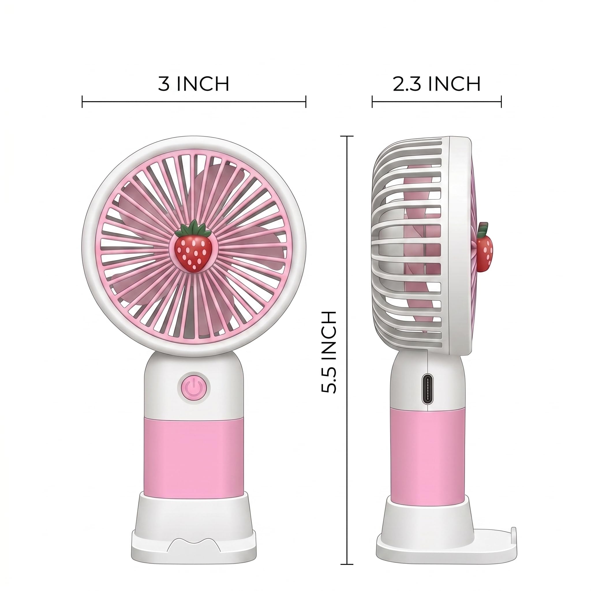 BISOKE Portable Handheld Mini Fan with Table Stand, USB Rechargeable Cute Fruit & Cartoon Pocket Fan for Kids, Girls, School & Travel (Assorted Multi-Color, Pack of 1) 1