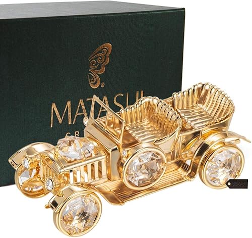 Matashi Adorno clásico de automóvil con tachuelas de cristal chapado en oro de 24 quilates, decoración clásica para el hogar, decoración de