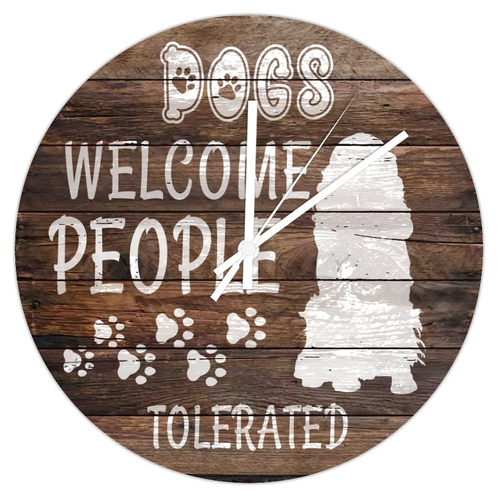 Horloge murale en PVC Chiens de Bienvenue 30 cm à piles pour salon et cuisine