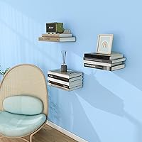 Vista 8 de Estantería flotante de libros FENTEC para pared, estantería flotante invisible montada en la pared, estanterías colgantes resistentes, estante