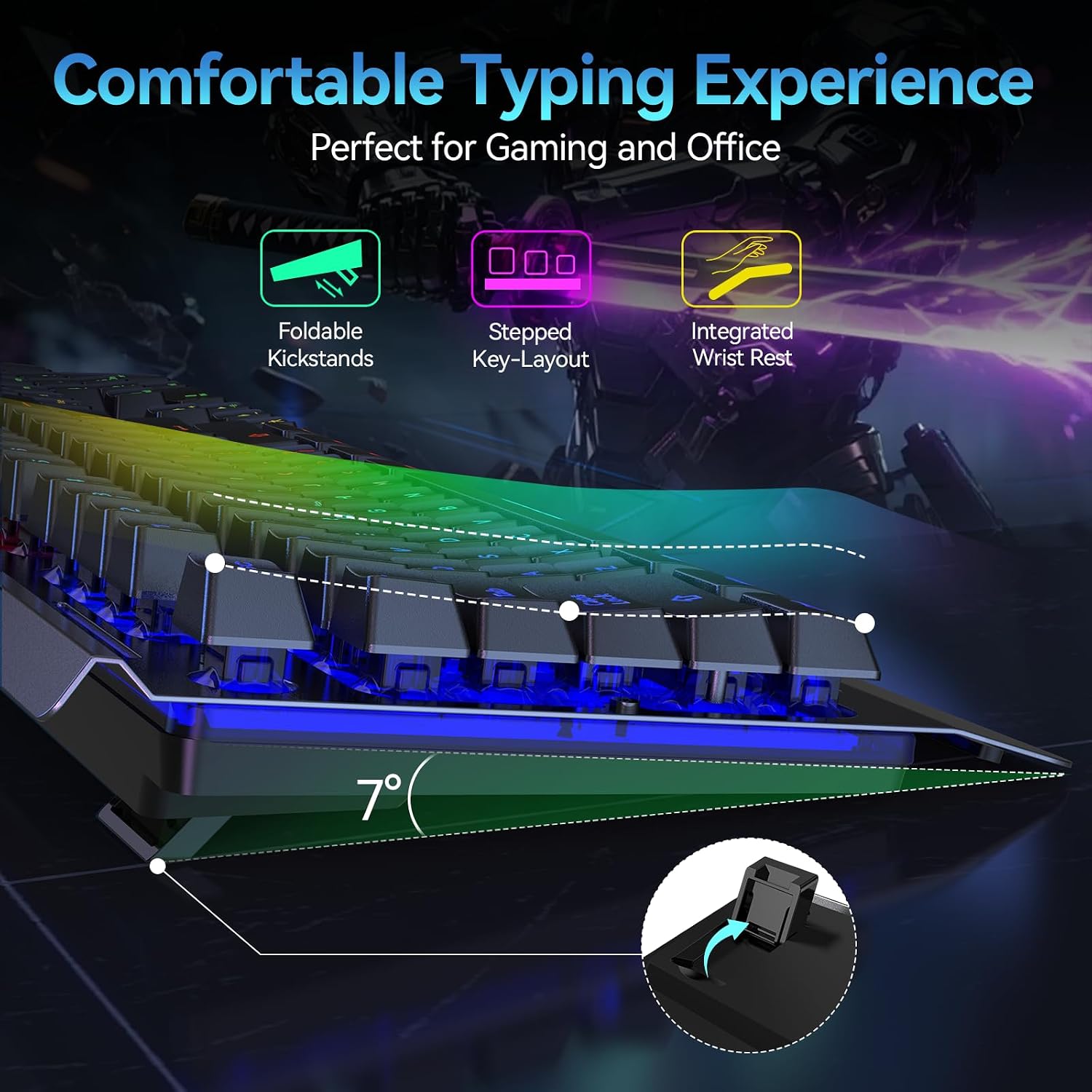 TECKNET Wireless Gaming Keyboard, 2-in-1 (2.4G Wireless & Wired) Rechargeable Keyboard, 4000mAh Battery, 15-Zone RGB Computer Keyboard, Metal Panel, PC Gaming Keyboards (Whisper Quiet Gaming Switch)