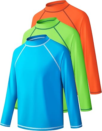 Boys Rash Guard Swim Shirt Long Sleeve Water Beach UPF 50+ Sun Protection | Kids Youth Surfing Pool Neon Swimwear Top Quick Dry Tagless Ultra Soft Stretchy Lightweight Moisture Wicking Cool Feel Tee