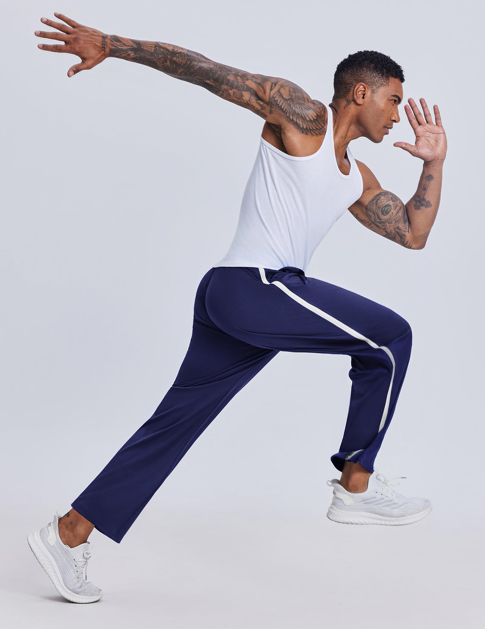 PINSPARK Pantalones largos de deporte para hombre con cremallera completa, pantalones de entrenamiento, holgados, informales, pantalones de chándal