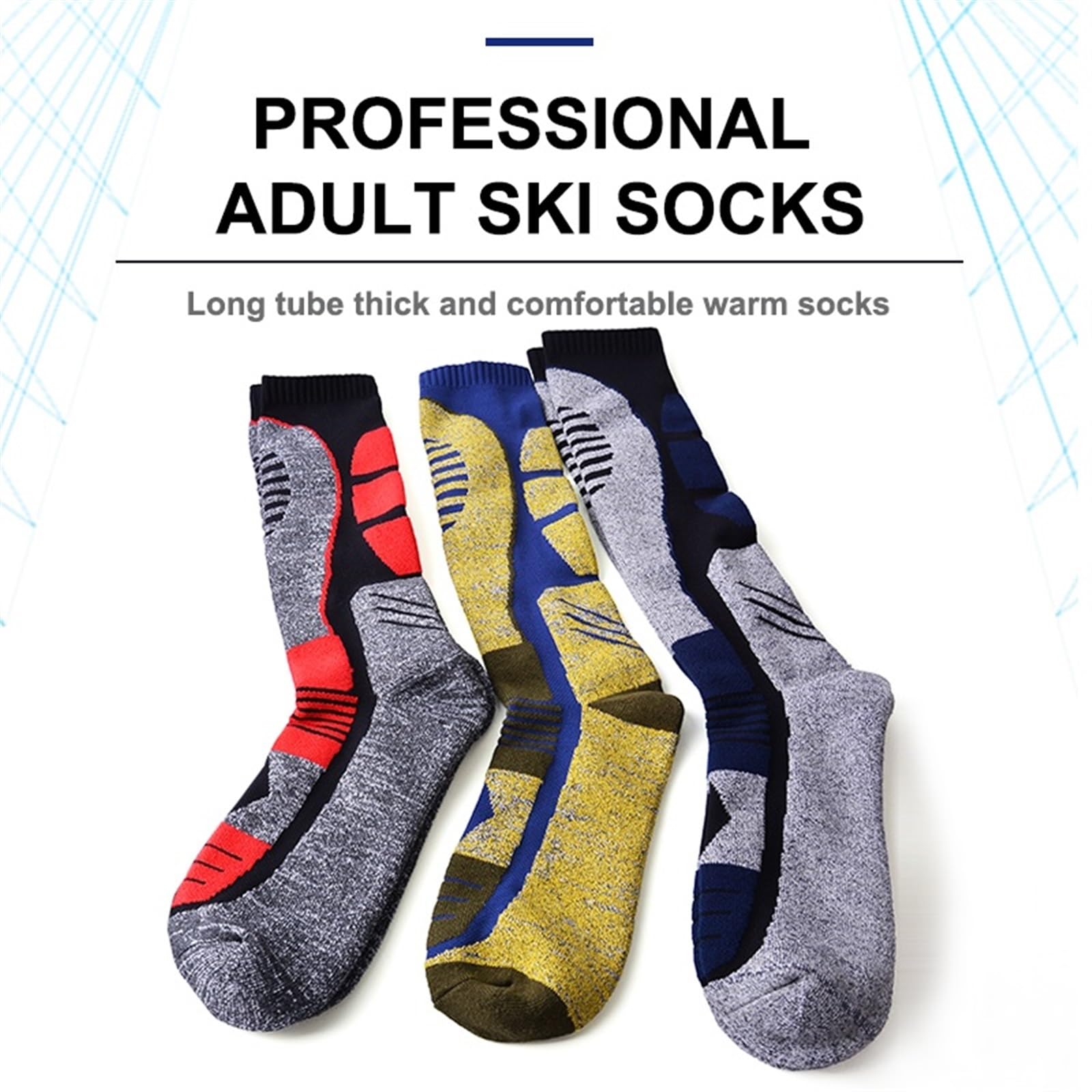 Chaussette Ski Chaussettes De Ski en Polaire d'hiver for Hommes, Snowboard Épaisses Et Longues Sports Plein Air, Garde Au Chaud, Cyclisme, Course À Pied, Randonnée
