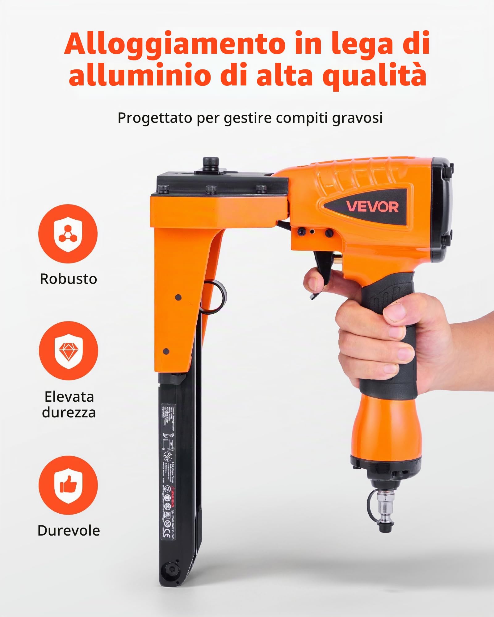 VEVOR Cucitrice Pneumatica per Chiusura Cartoni, Troncatrice per Punti Metallici per Cartone Calibro 13 per Corona da 34,8 mm, ad Aria Compressa da 70-120 PSI Regolabile in Profondità per Scatole