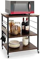 Vista 13 de Giantex Kitchen Bakers Rack - Carrito de 3 niveles para microondas con ruedas, carrito de barra industrial con 10 ganchos, marco de metal, estantes