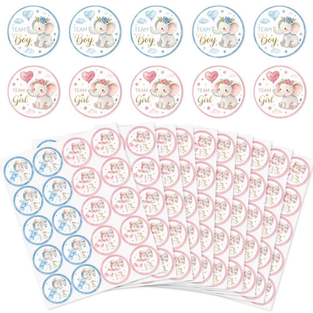 arricraft 200 Pcs Gender Reveal Stickers, 5cm/1.97inch Elephant Balloon Round Self-Adhesive Gender Reveal Labels Decorations Party Supplies Stickers for Shower Party Voting Game Ideas