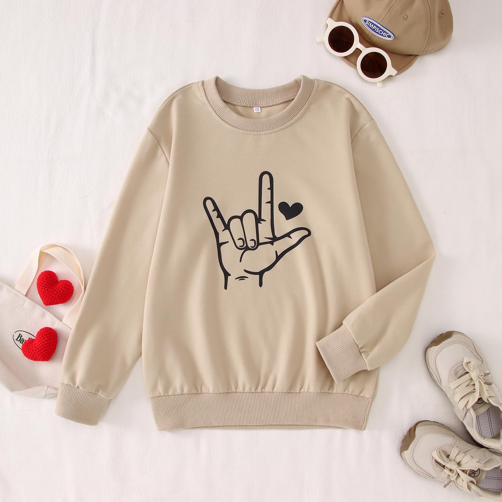 MODNTOGA Sudadera de manga larga con cuello redondo para niños y niñas, diseño de corazón retro