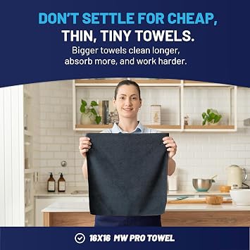 MW PRO Microfiber Cleaning Cloths Black (12 Pack, 12x12) - Commercial Janitorial Towels & Lint Free Rags - Heavy Duty for Auto Detailing, Glass Windows, Housekeeping & Screens - Washable 300+ Times
