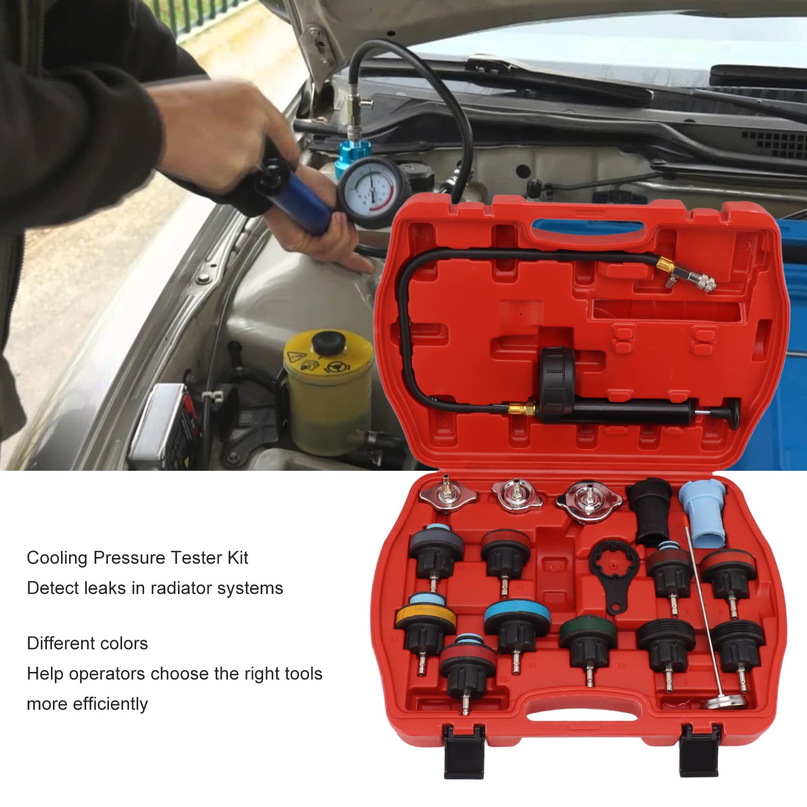 Kit de comprobador de presión del radiador, comprobador de presión del Sistema de refrigeración fácil de Transportar para SAAB